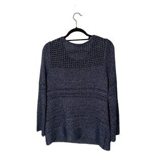 Chicos Womens Sweater  Size Large  Shimmering Dark Blue Crocheted Look